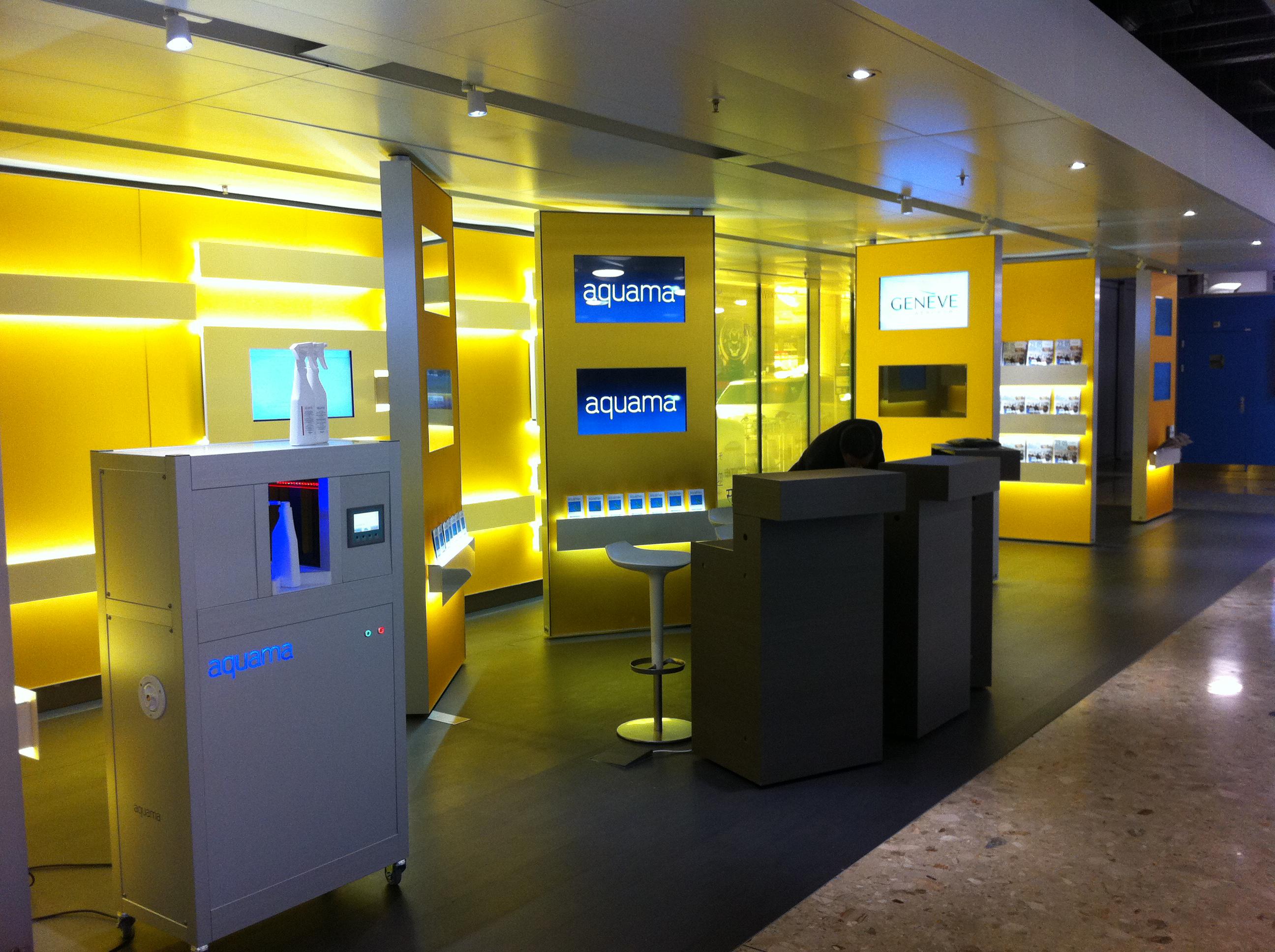aquama displays on screen at Geneva Airport